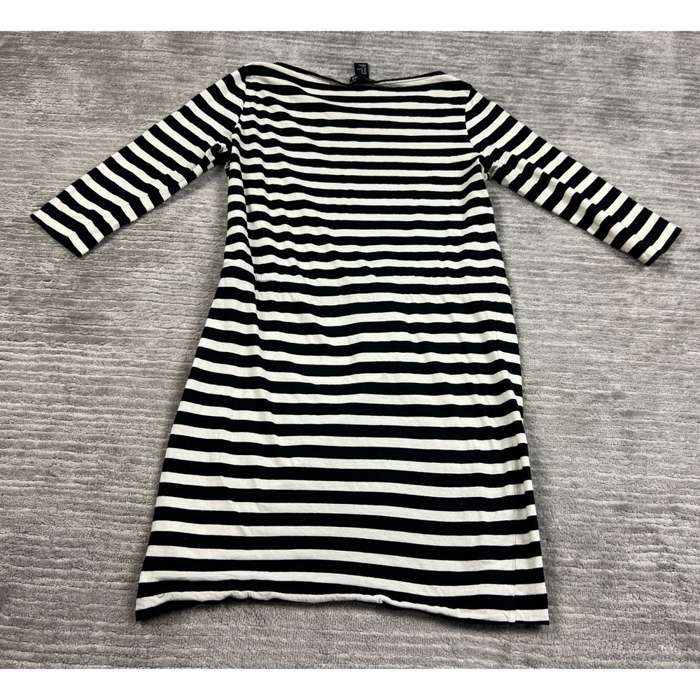 H&M T-Shirt Dress Womens M Black White Striped Boat Neck Drawstring Waist Cotton - Picture 8 of 9